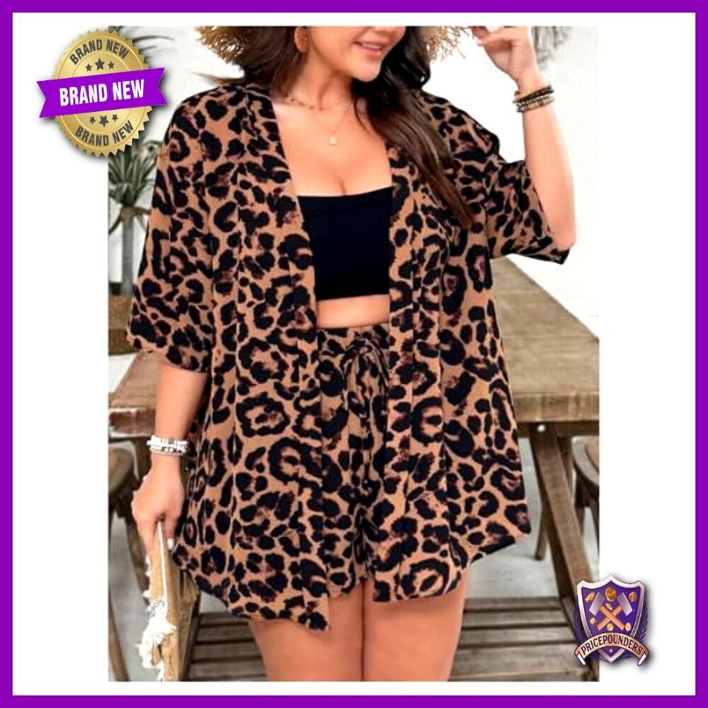 Plus Size 2 Piece Kimono Shorts Set Summer Vacation Outfit - Picture 5 of 5